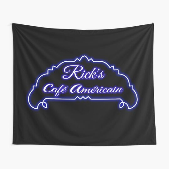 Discover Ricks Cafe Americain neon sign Tapestry