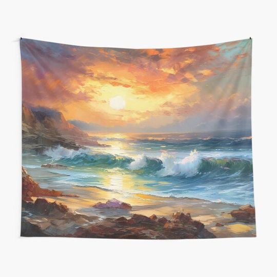 Discover Warm Beach Sunrise Tapestry