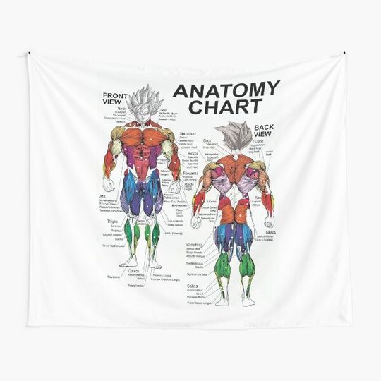 Discover Saiyan Anatomy Chart - Muscle Diagram - Anime Workout Tapestry
