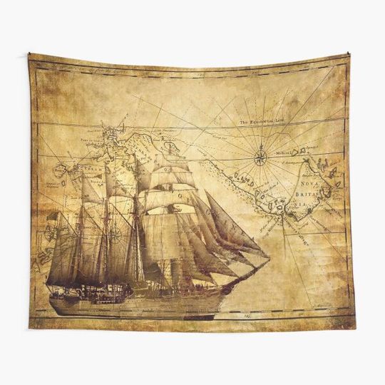 Discover Vintage ship map Tapestry