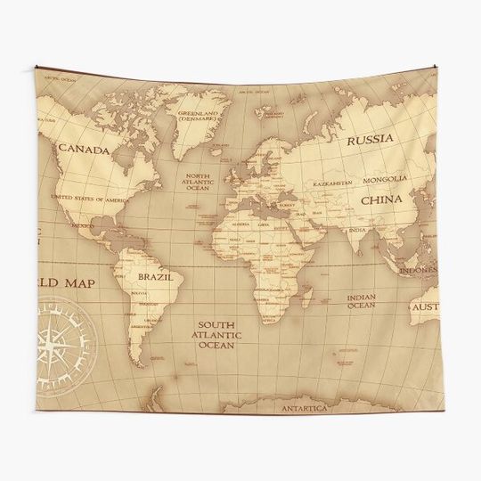 Discover vintage-world-map-cartography Tapestry