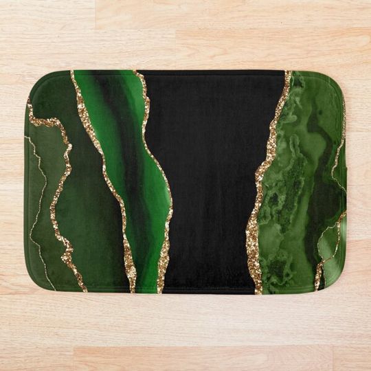 Discover Abstract Emerald Green & Gold Modern Geode Agate Design Bath Mat
