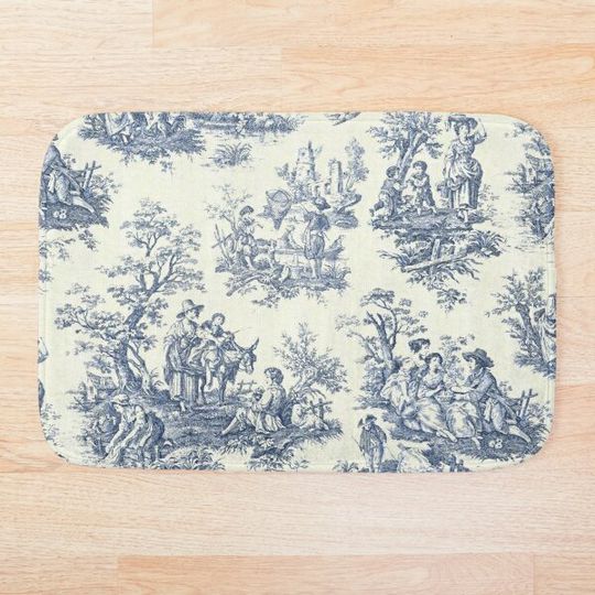 Discover Powder Blue French Toile Picnic Designs Bath Mat