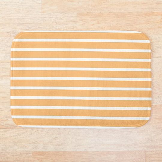 Discover Apricot Orange And White Horizontal Stripes Bath Mat