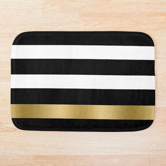 Discover Black White And Gold Stripes Bath Mat