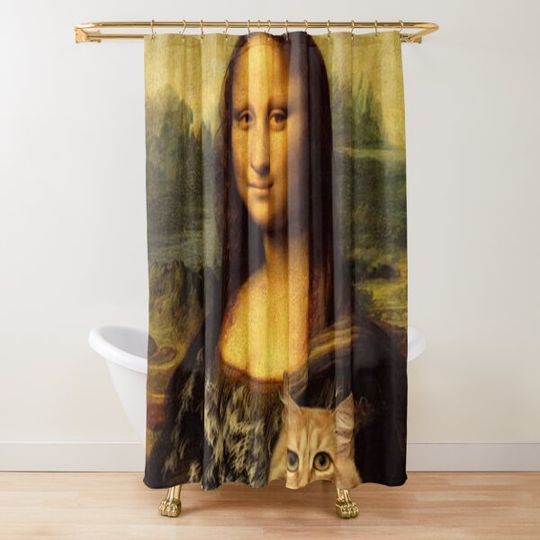 Discover Mona Lisa Holding a Cat, Covered By Cat Hair (Cat Lover) Shower Curtain