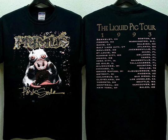 Discover 1993 Primus Pork Soda Liquid P%ig Tour T-Shirt, Rock Concert Shirt