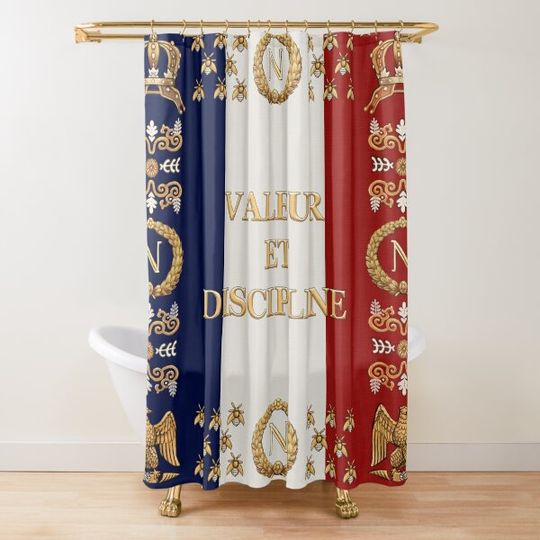 Discover Napoleonic French regimental flag "Valeur et Discipline" Shower Curtain