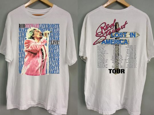 Discover Rod Stewart Lost In America Tour 1989 T-Shirt, 80s Rod Stewart Tour T-Shirt