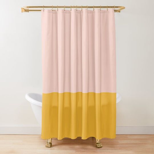 Discover Blush Pink and Mustard Yellow Minimalist Color Block 2 Shower Curtain