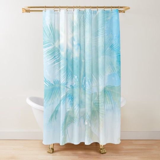 Discover Blue Palm Tree Shower Curtain