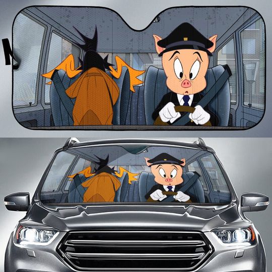 Discover Loony Tunes Daffy Duck Porky 3D Print Car Sun Shade
