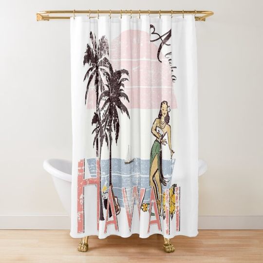 Discover Hawaii Aloha Hula Girl Beach Decal Shower Curtain
