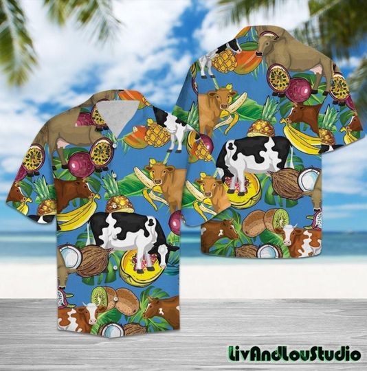 Discover Cow Tropical Fruits Aloha Hawaiian Shirt