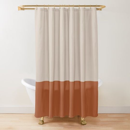 Discover Minimalist Color Block Cuffed Solid in Putty and Clay Rust Terracotta Shower Curtain