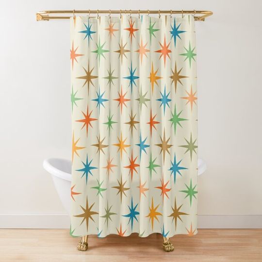 Discover Mid century modern colorful atomic starburst pattern Shower Curtain
