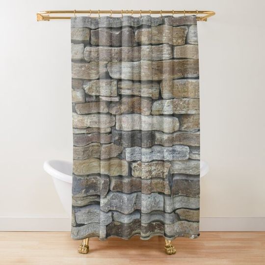 Discover Brown Slate Grey Brick Wall Brickwork Themed Design Shower Curtain
