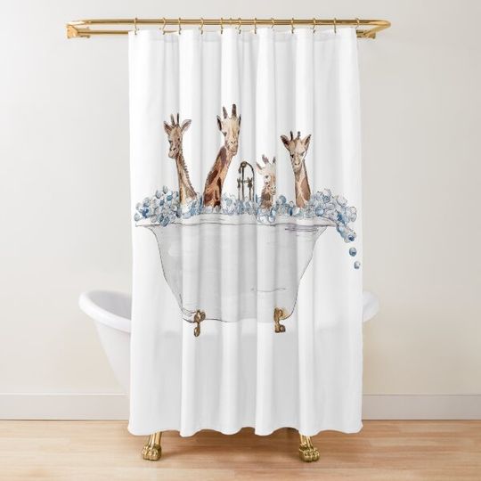 Discover Giraffes in a Tub Shower Curtain