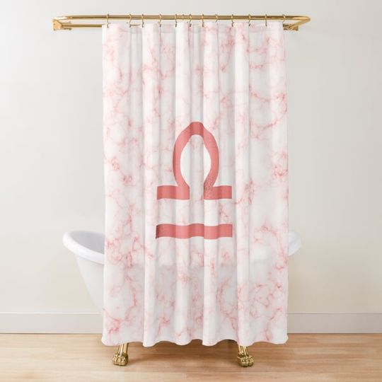 Discover Living Coral Marble Zodiac - Libra Shower Curtain
