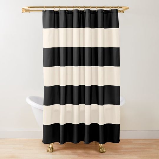 Discover Black and Almond Cream Stripes - Tasteful Minimalist Color Block Pattern Shower Curtain