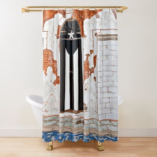 Discover Puerto Rico de mourior flag door Shower Curtain