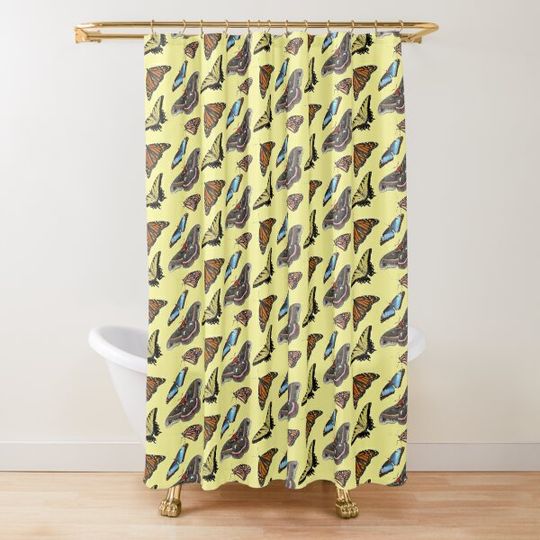 Discover Monarch, Swallowtail, Blue Morpho Butterfly and Cecropia Moth Pattern Shower Curtain