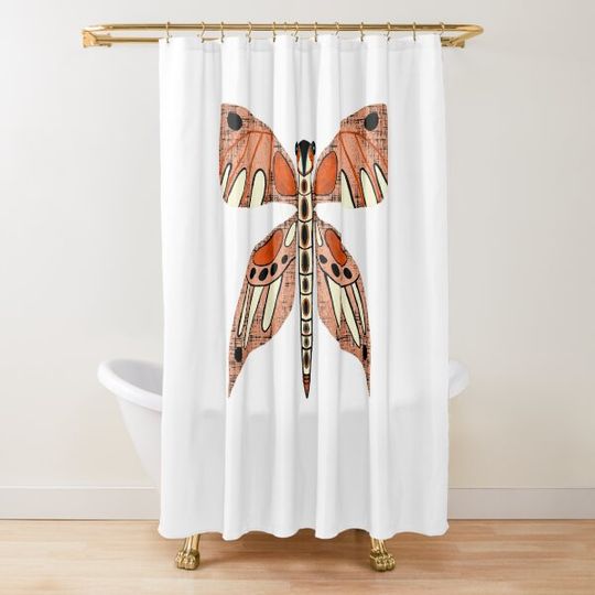 Discover Mid Century Modern moth design, orange,black,cream,insect art,butterfly Shower Curtain