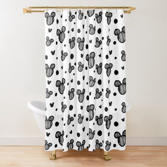 Discover Black and white scribble dots / mouse heads Shower Curtain