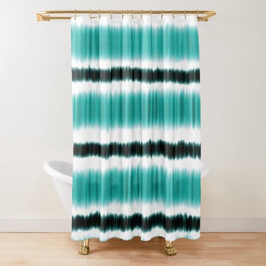 Discover Blue and White Watercolour Horizontal Stripes Shower Curtain