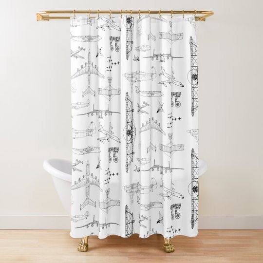 Discover Airplanes Blueprint Style Shower Curtain