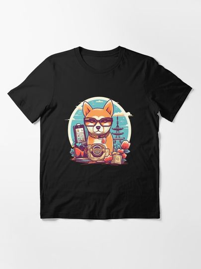 Discover Dog Shiba Inu wearing glasses traveling in Asia  | Essential T-Shirt 