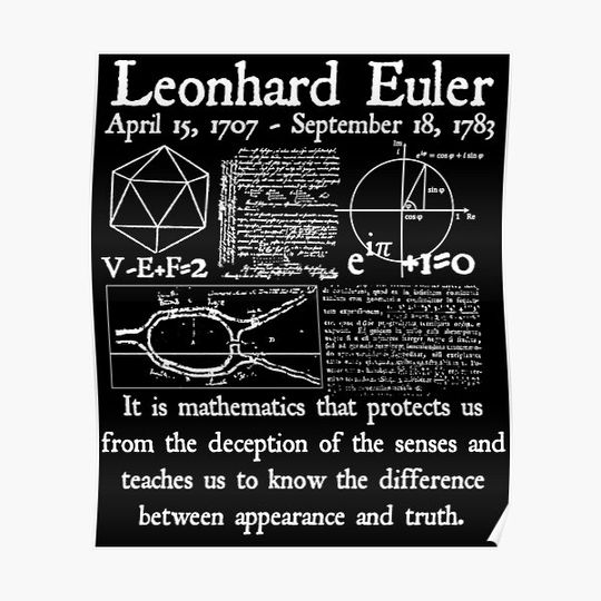 Discover Leonhard Euler Mathematics and Truth  Quote Each Problem Solved Vintage Math Design White on Black Background Premium Matte Vertical Poster