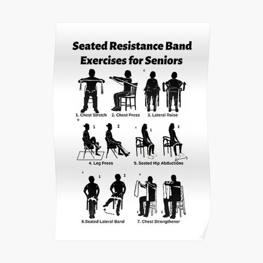 Discover 7 Seated Resistance Band Exercises for Seniors Premium Matte Vertical Poster