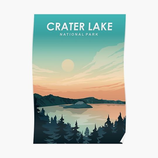 Discover Crater Lake National Park Travel Poster Premium Matte Vertical Poster