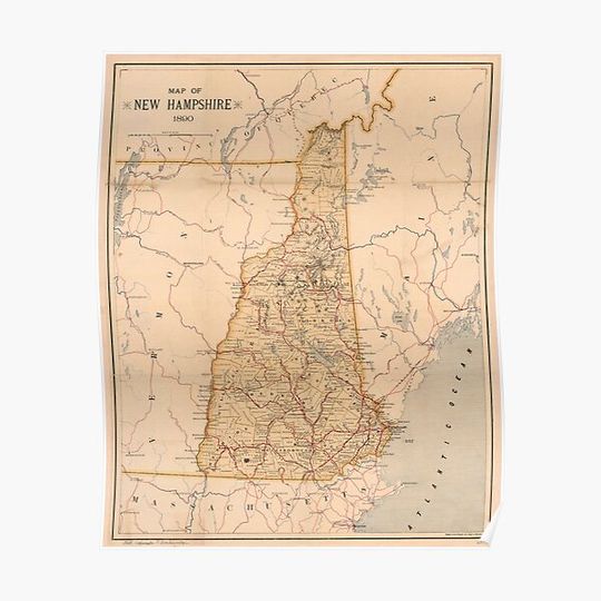 Discover Vintage Map of New Hampshire (1890) Premium Matte Vertical Poster