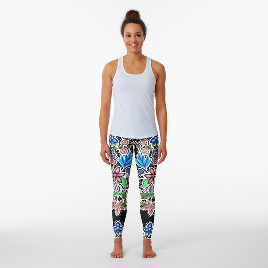 Discover Pink and Blue Ojibwe Floral Leggings