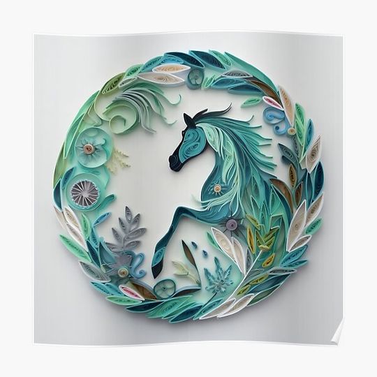 Discover Wood Horse - Quilled Paper Artwork - AI Generated Premium Matte Vertical Poster