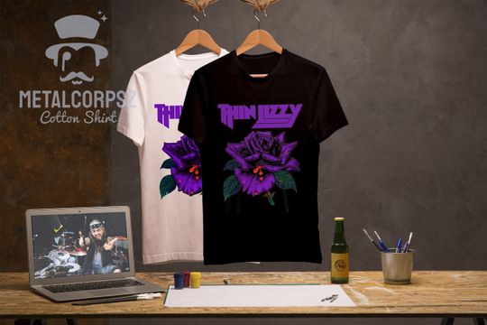 Discover Thin Lizzy Purple Rose Pop Rock Band Black Shirt