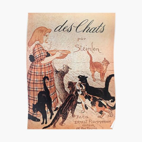 Discover Girl feeding Cats Vintage Art Nouveau Steinlen Poster Premium Matte Vertical Poster