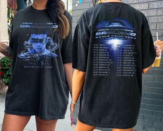 Discover 2 SIDED 2023 Rauw Alejandro Saturno World Tour T Shirt