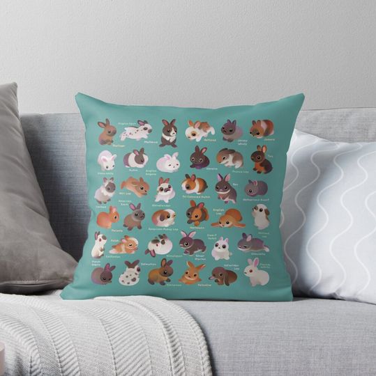 Discover Bunny day - green Throw Pillow