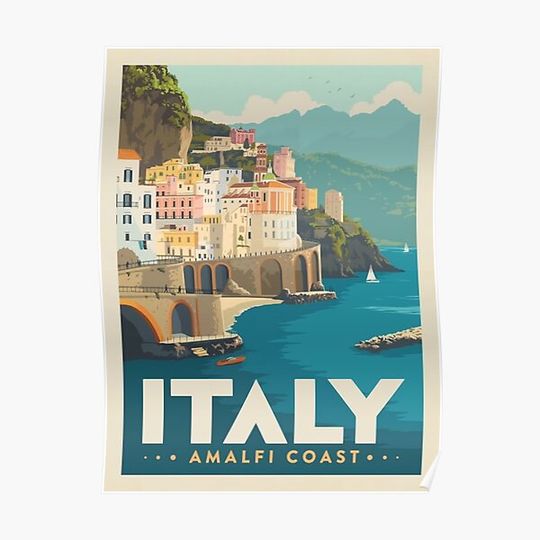 Discover Vintage Visit To Italy Amalfi Coast Poster Premium Matte Vertical Poster