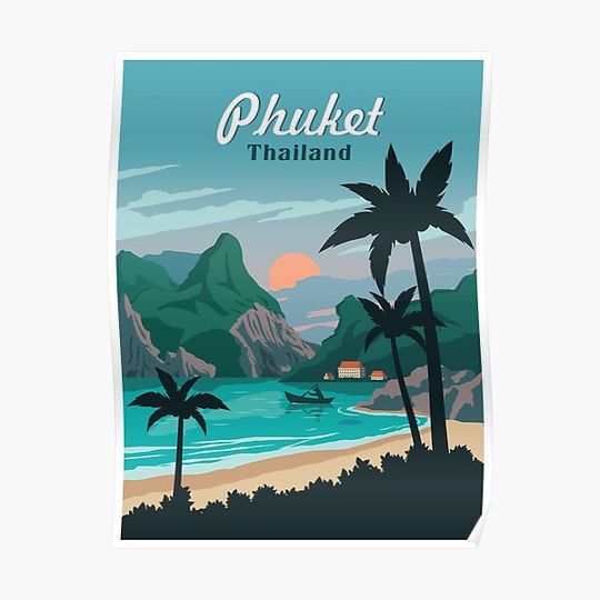 Discover PHUKET THAILAND : Vintage Resort Travel Advertising Print Premium Matte Vertical Poster