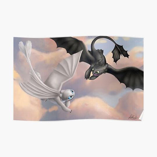 Discover Toothless and his Lightfury Premium Matte Vertical Poster