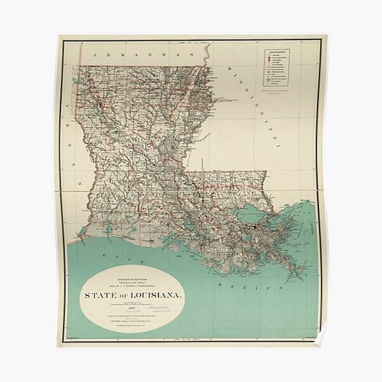 Discover Vintage Map of Louisiana (1887) Premium Matte Vertical Poster
