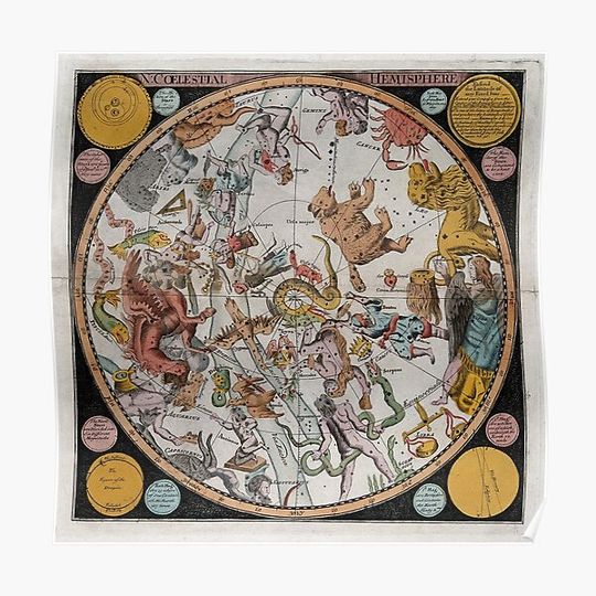 Discover Astronomy: a star map of the night sky in the northern hemisphere, with names of the constellations Premium Matte Vertical Poster