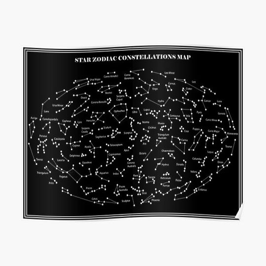Discover STAR ZODIAC CONSTELLATIONS MAP : Night Sky Print Premium Matte Vertical Poster