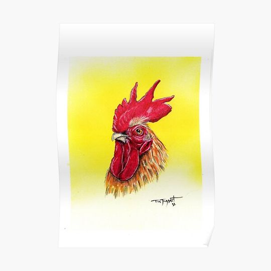 Discover Rooster on yellow Premium Matte Vertical Poster