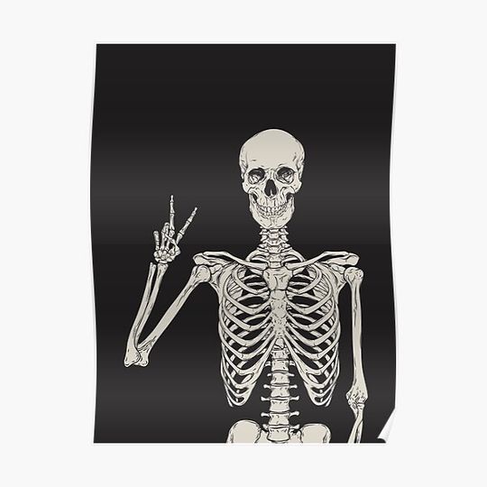 Discover Skeleton Giving The Peace Sign Dark Gothic Halloween Art Mystical Magical Art Illustration Skull Bones Premium Matte Vertical Poster