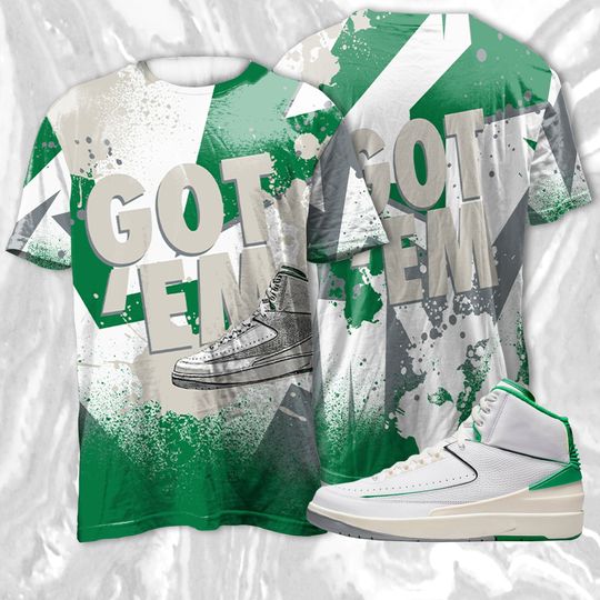 Discover Got Em 3D ZigZag Painted T-Shirt Match Jordan 2 Lucky Green